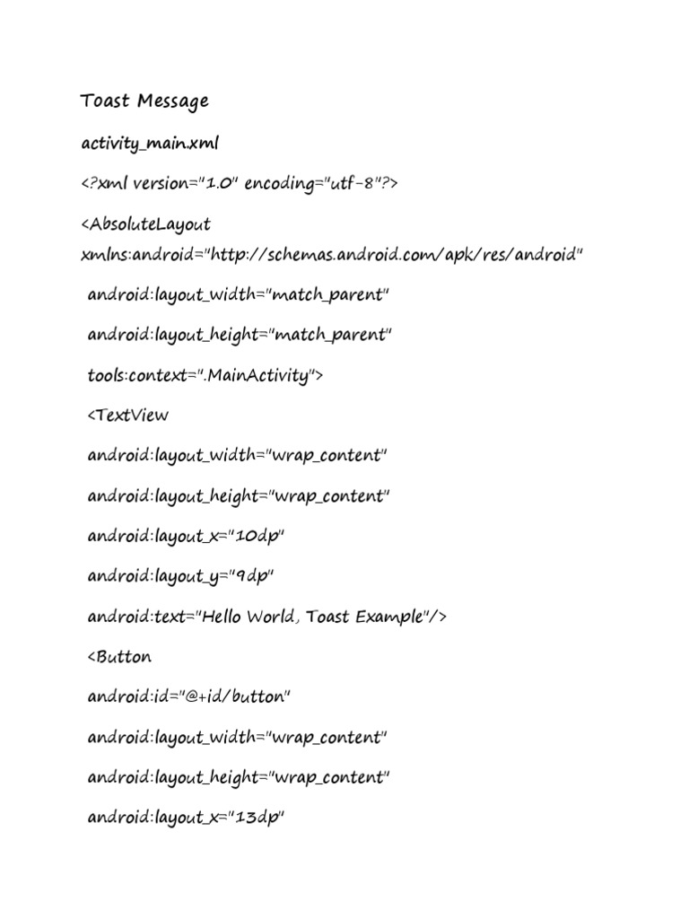 Toast Message: Activity - Main - XML | PDF