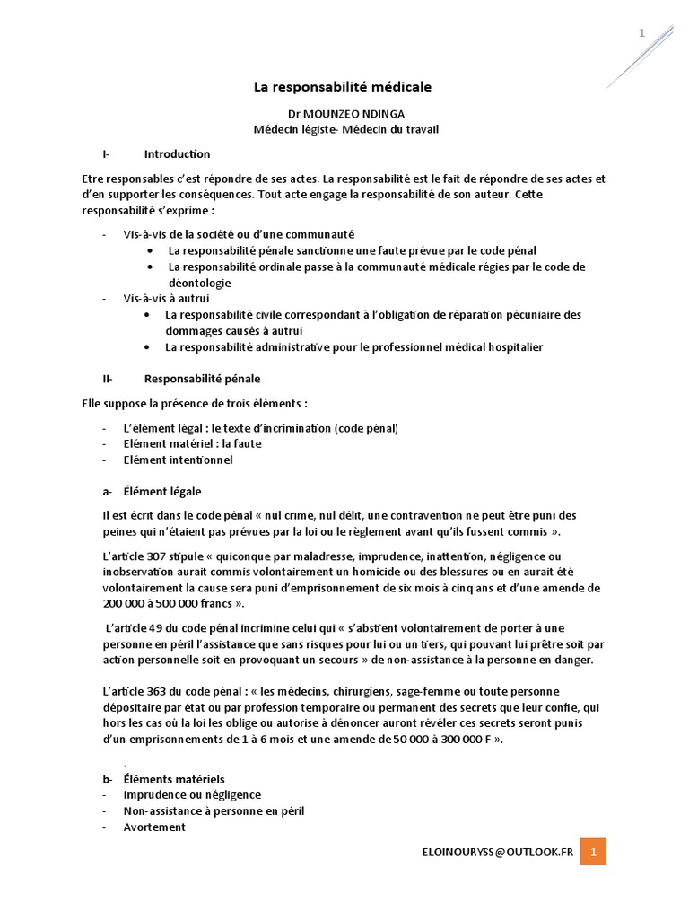 Responsabilité médicale et ses enjeux | PDF | Loi criminelle | Justice