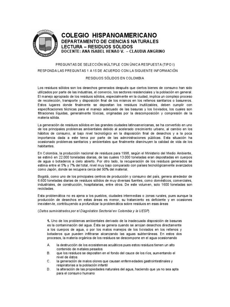 Consecuencias de la Basura en Colombia | PDF | Residuos | Vertedero