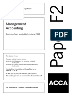 Management Accounting: Specimen Exam Applicable From June 2014