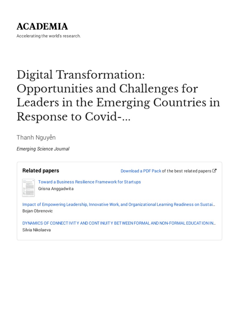 Digital Transformation - Opportunities and Challenges For Leaders in ...
