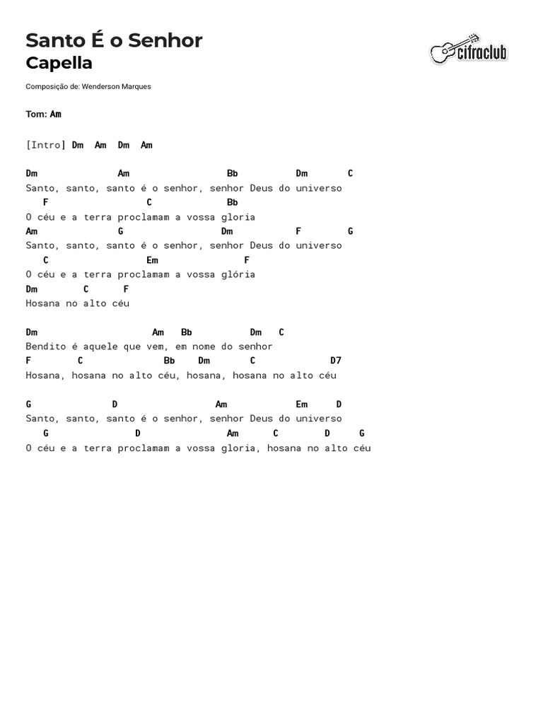 Cifra Club - Capella - Santo É o Senhor | PDF