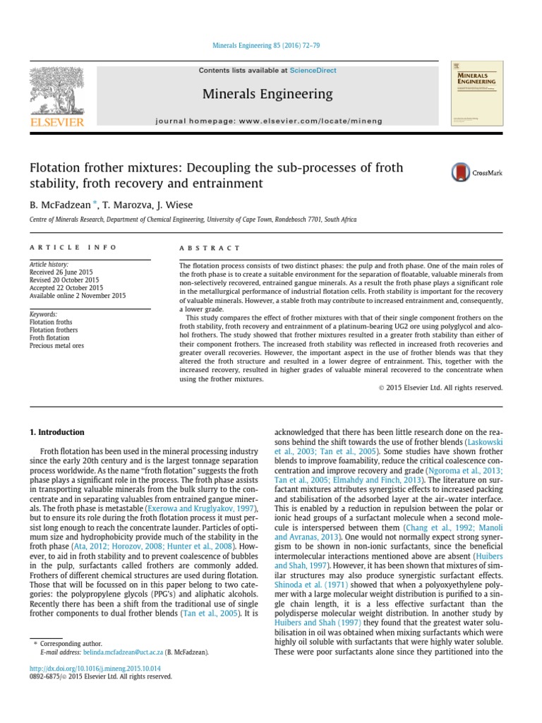 Flotation Frother Mixtures - Decoupling The Sub-Processes of Froth ...
