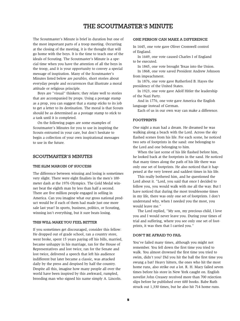 Inspiring Scoutmaster Minutes | PDF | Scouting | Boy Scouts Of America