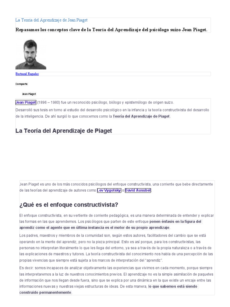 La Teoría del Aprendizaje de Piaget | PDF | Aprendizaje | Teoría del ...
