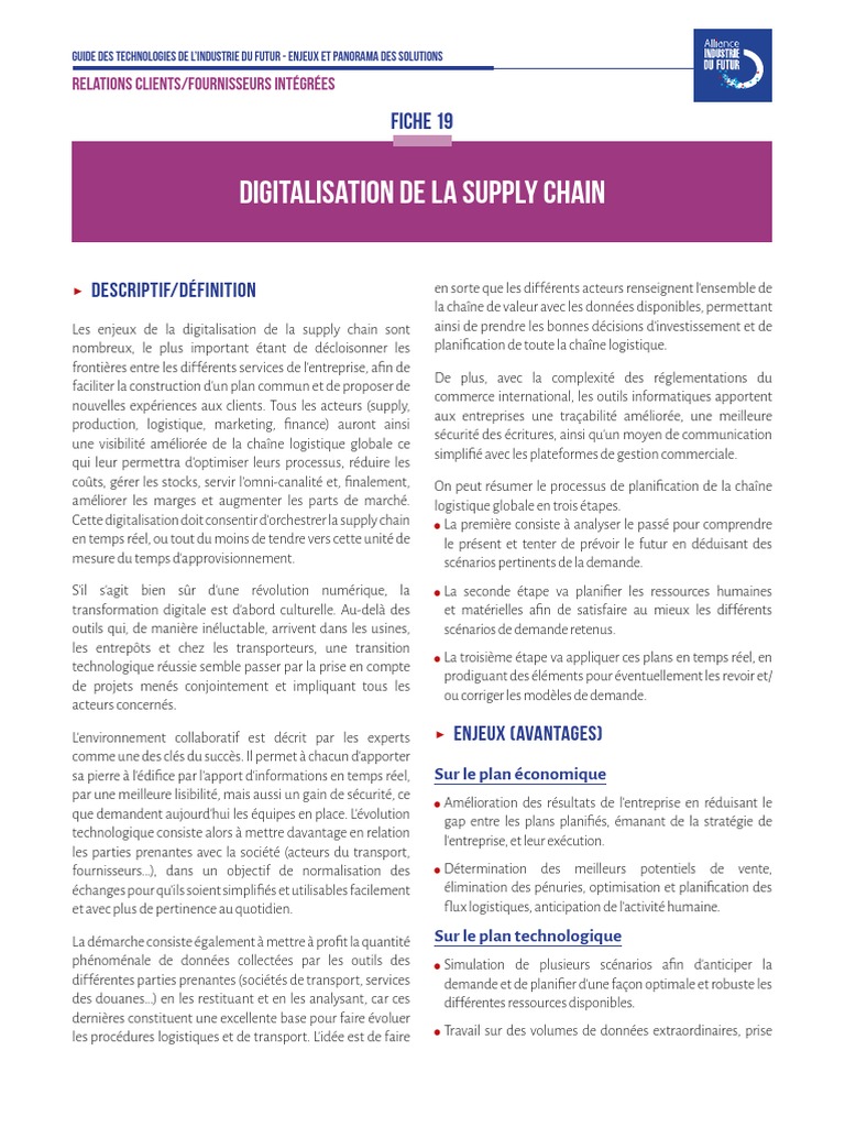 Digitalisation de la Supply Chain | PDF | Logistique | Planification