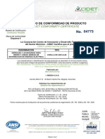 Certificado de conformidad CIDET varilla anclaje