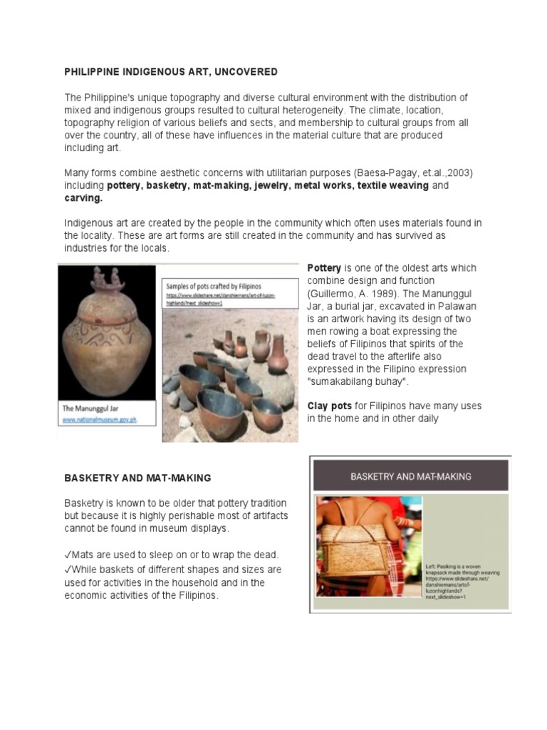 Philippine Indigenous Art, Uncovered | PDF | Basket Weaving | Pottery
