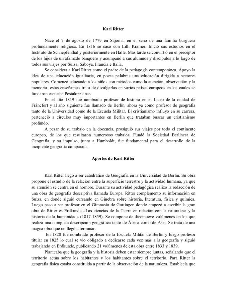 Aportes de Karl Ritter a la Geografía | PDF | Geografía | Naturaleza