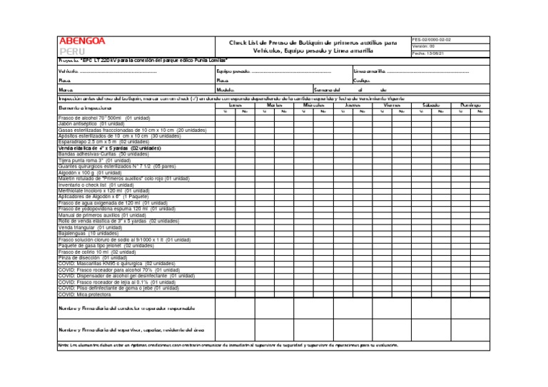 Checklist Botiquín de Primeros Auxilios | PDF | Química | Higiene