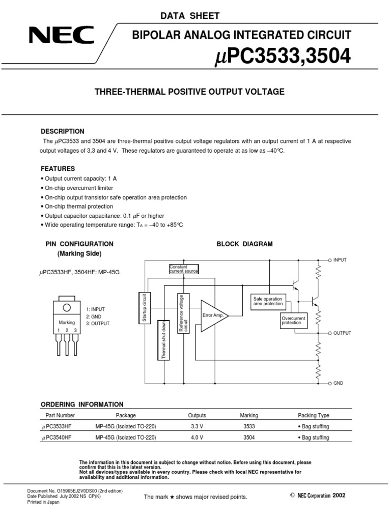 Bipolar Analog Integrated Circuit ThreeThermal Positive Output