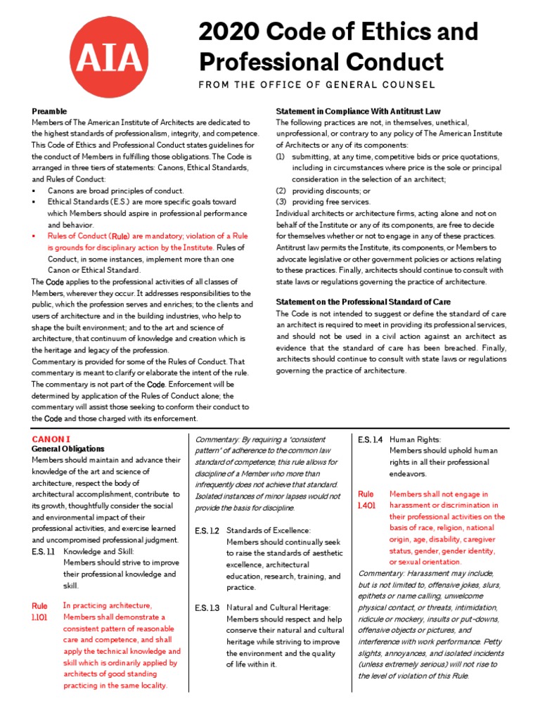 2020 Code of Ethics and Professional Conduct: Preamble Statement in ...