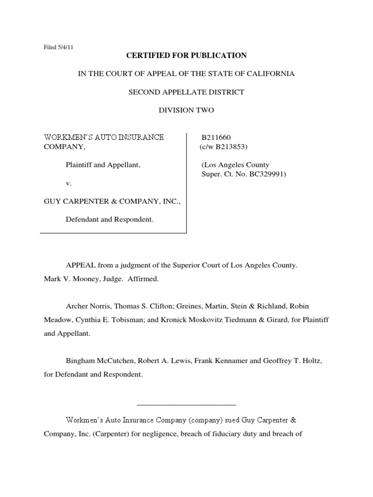Workmen’s Auto Insurance Company v. Guy Carpenter