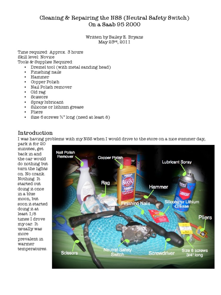 Neutral Safety Switch Cleaning and Repair For Saab 95 2000 PDF