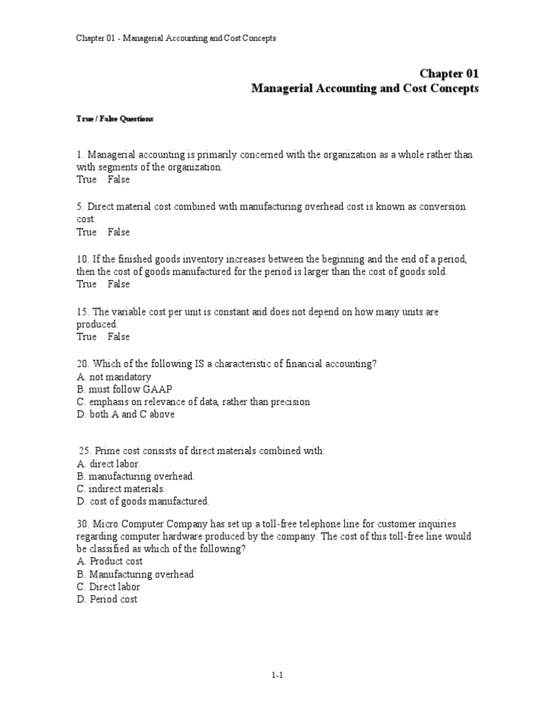 Chapter 01 - Managerial Accounting and Cost Concepts | PDF | Cost Of ...