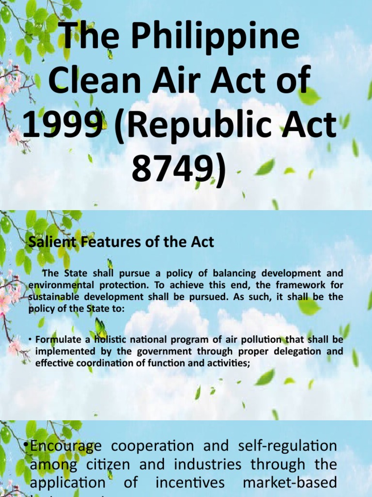 The Philippine Clean Air Act of 1999 (Republic Act 8749) | Download ...
