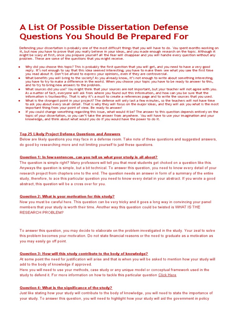 Possible Dissertation Defense Questions You Should Be Prepared For