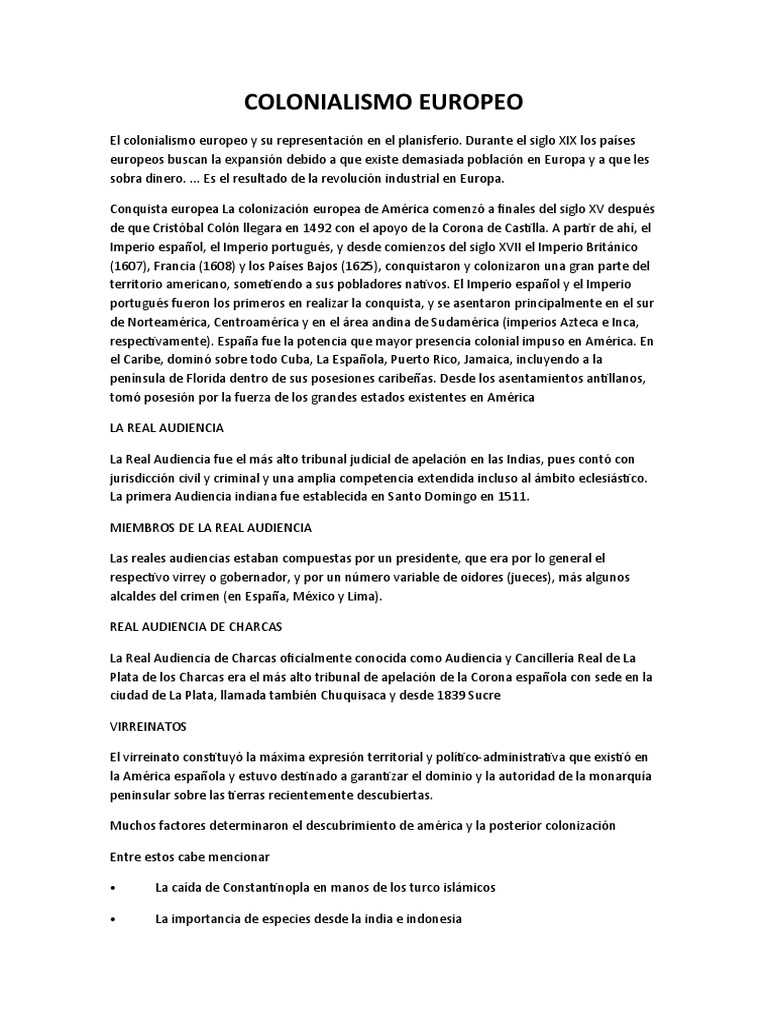 Colonialismo Europeo | PDF | Imperio español | Colonización europea de ...