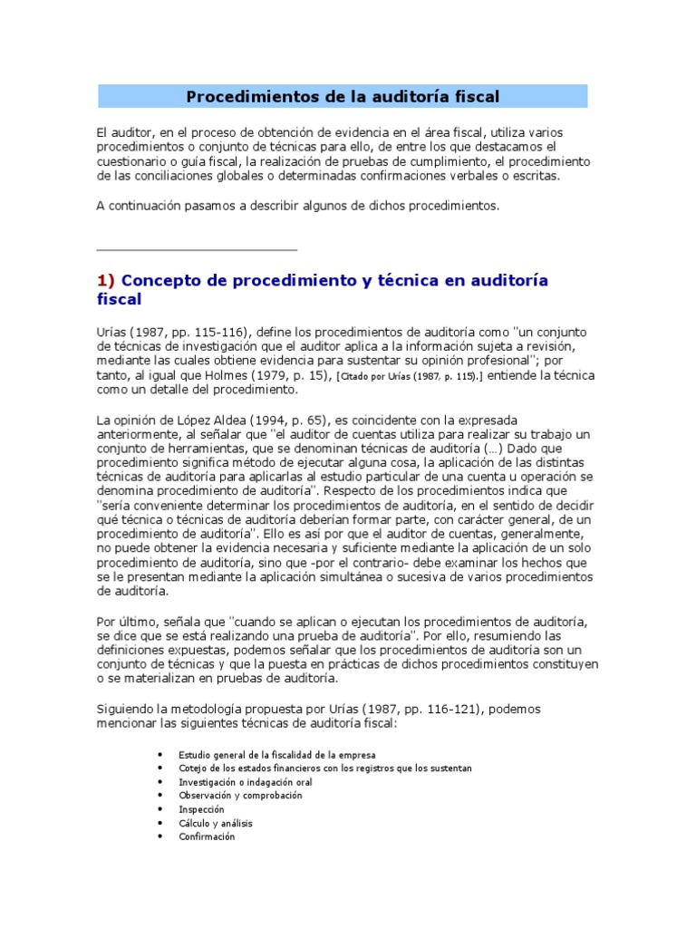 Procedimientos de Auditoría Fiscal | PDF | Auditoría | Auditoría financiera