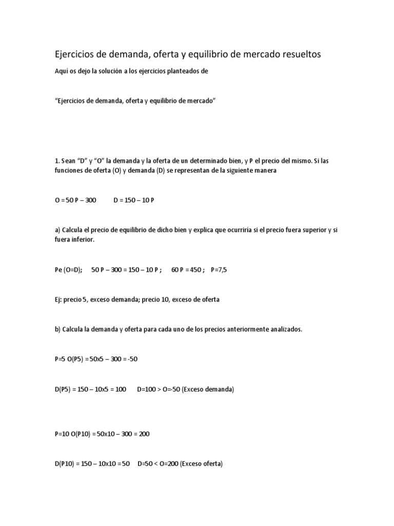 Ejercicios de demanda y equilibrio de mercado | PDF
