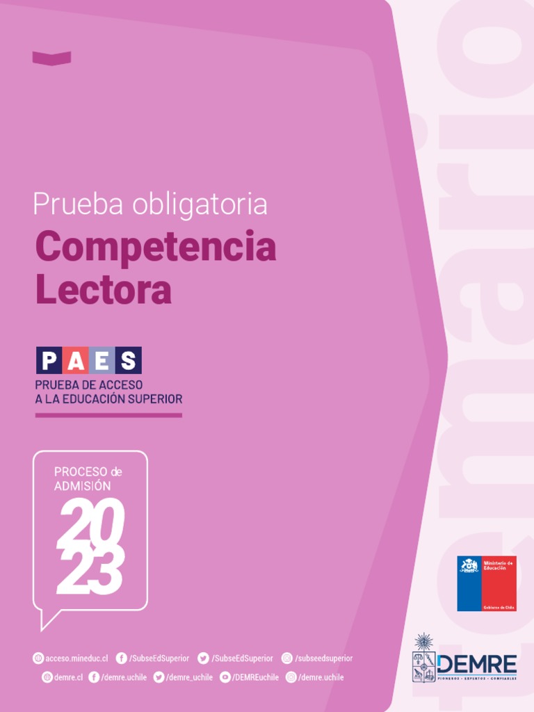 Temario Prueba Competencia Lectora 2023 | PDF | Evaluación | Plan de ...
