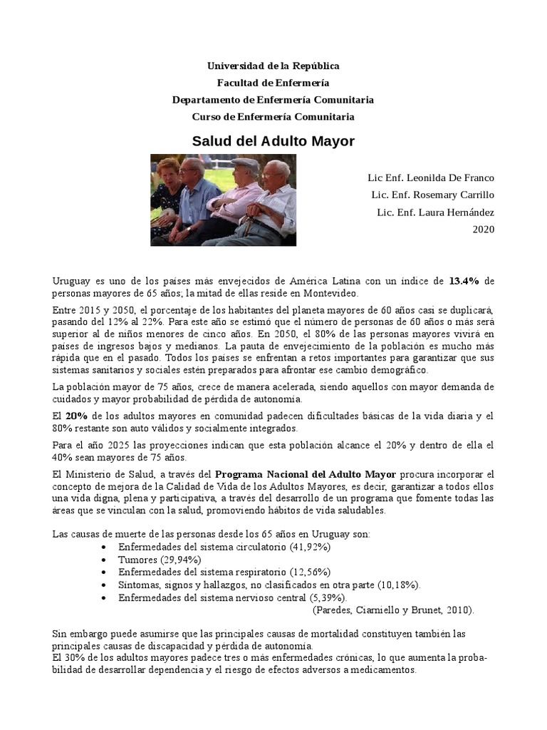 Cuidado Integral del Adulto Mayor en Uruguay | PDF | Vejez | Adultos