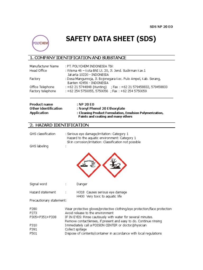 SDS NP 20 Eo Update2019 | PDF | Dangerous Goods | Toxicity