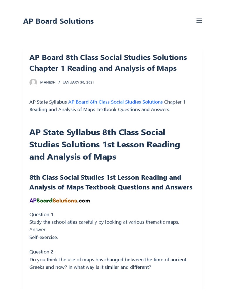 AP Board 8th Class Social Studies Solutions Chapter 1 Reading and ...
