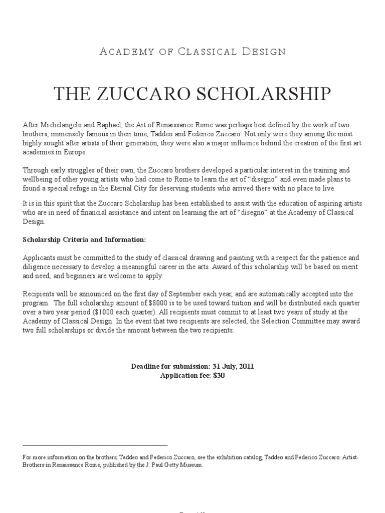 The Zuccaro Scholarship Cademy of Lassical Esign PDF Learning
