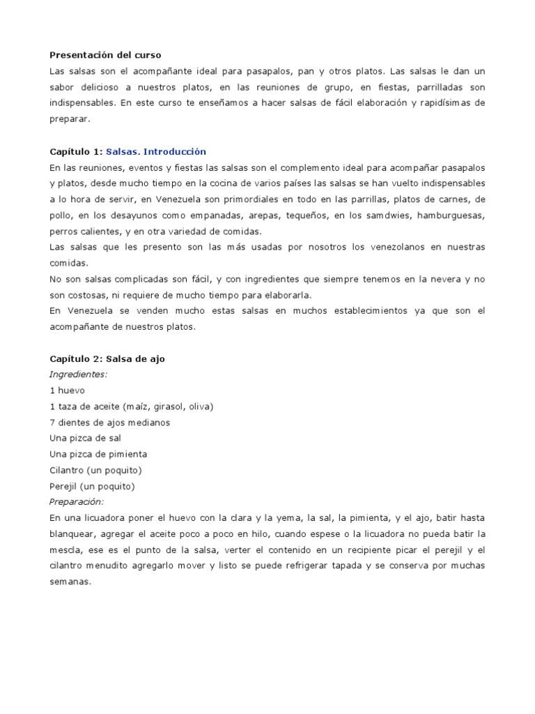 Cursos de salsas venezolanas aprende a preparar 12 deliciosas salsas