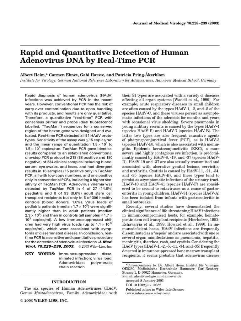 Heim Et Al 2003 - Rapid and Quantitative Detection of Human Adenovirus ...