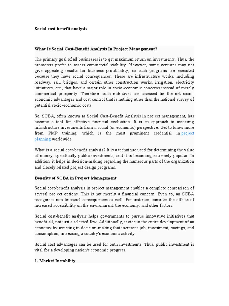 Social CostBenefit Analysis Project Planning PDF Environmental Impact Assessment Externality