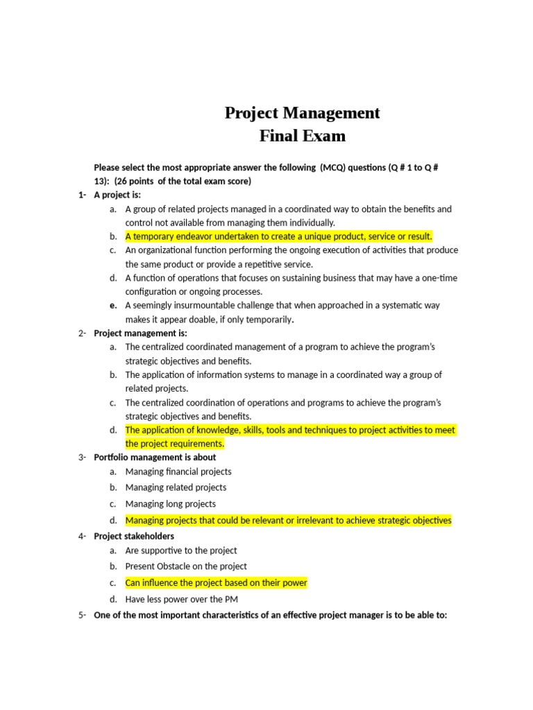 Project Management Final Exam | Download Free PDF | Project Management ...