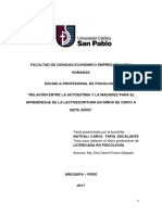 Relación entre autoestima y madurez para la lectoescritura en niños de 5 a 7 años