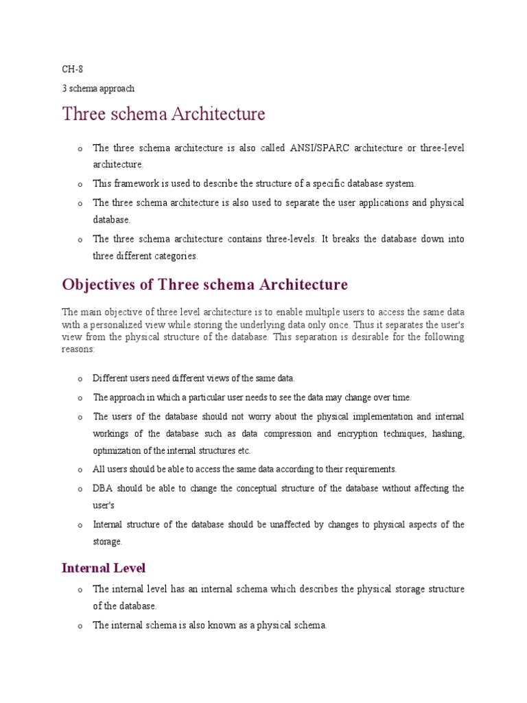 Three-Schema Architecture in DBMS | PDF | Databases | Conceptual Model