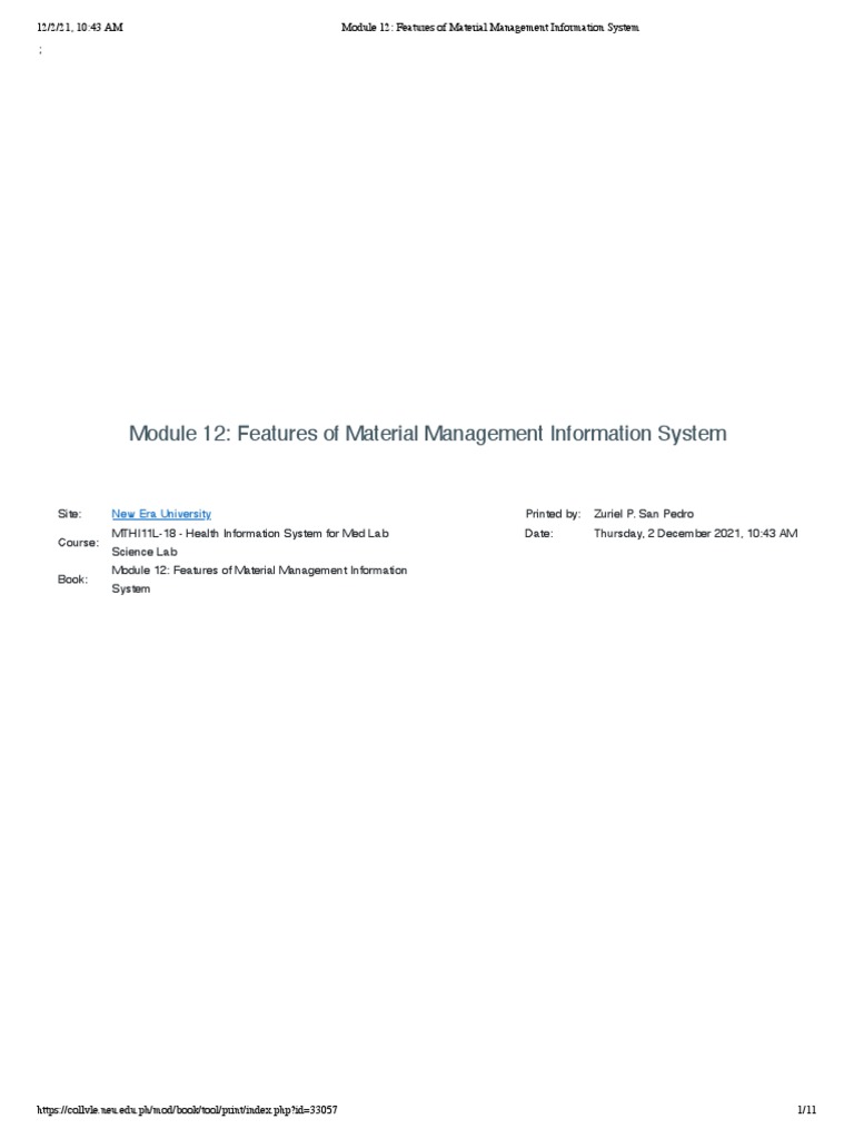 Module 12 Features of Material Management Information System PDF