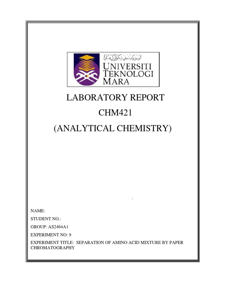 Chm421Experiment 9 Separation of Amino Acid Mixture by Paper