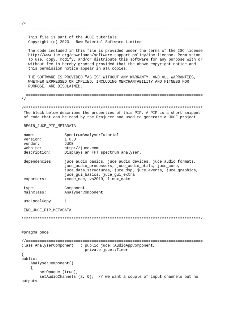 JUCE Spectrum Analyzer Tutorial Code | PDF | Source Code | Copyright