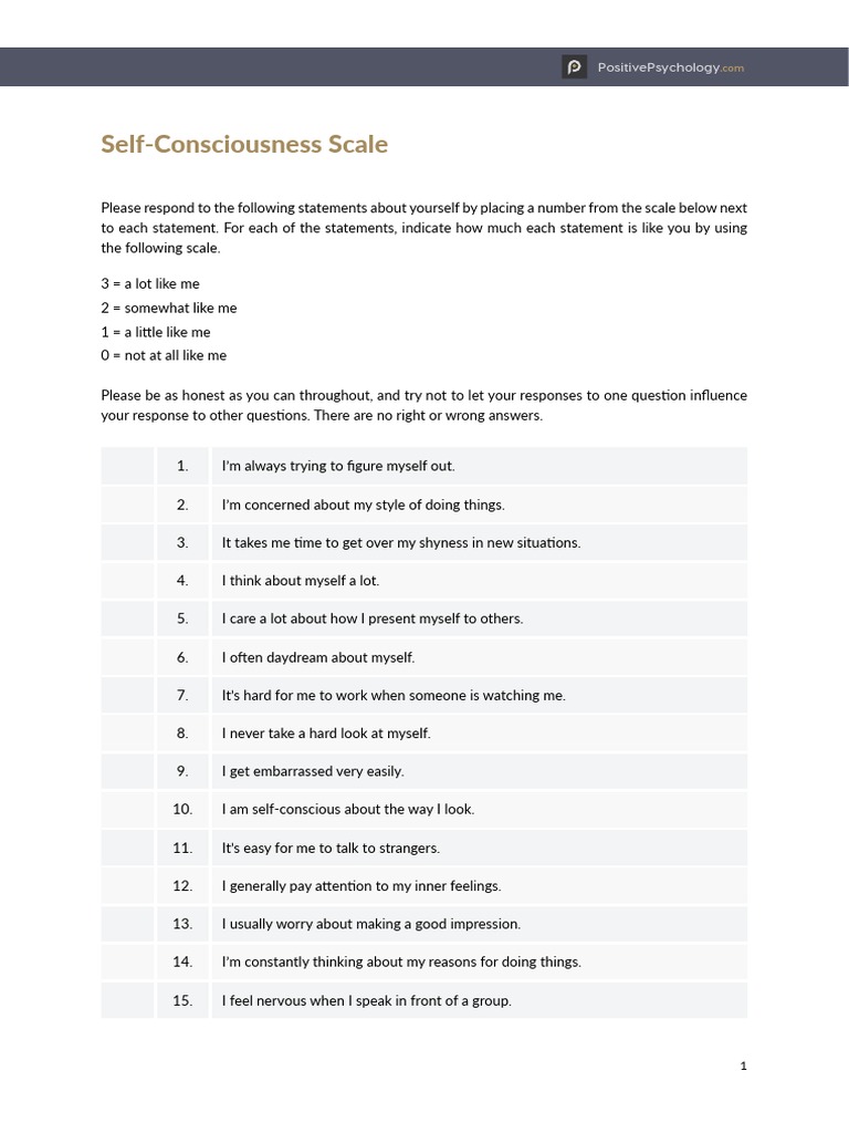 Self-Consciousness Scale Assessment | PDF | Mind | Self Awareness