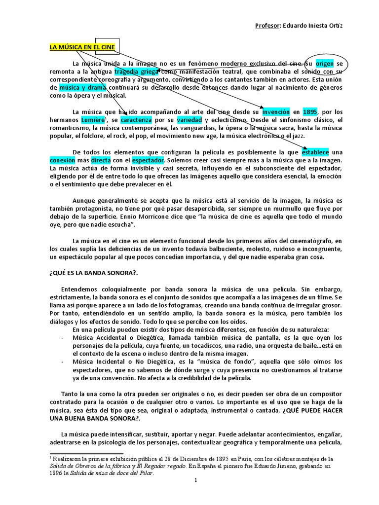 Banda Sonora en el Cine: Funciones y Elementos | PDF | La música de la ...