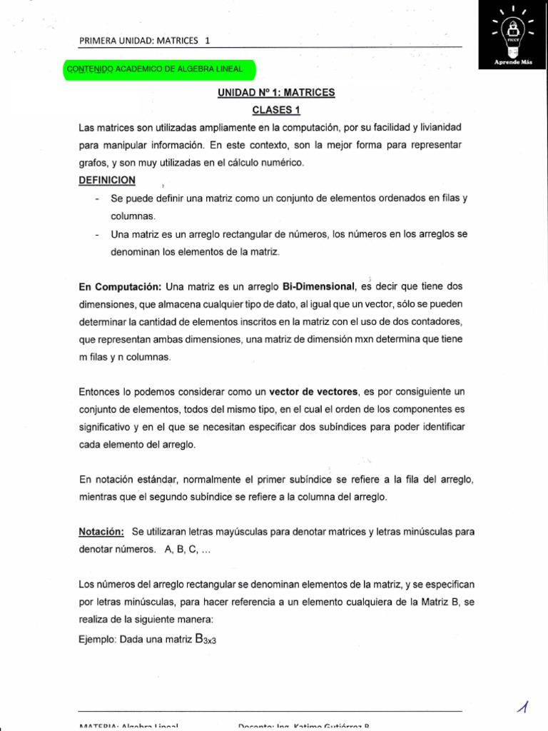 Introducción a Matrices en Computación | PDF | Matriz (Matemáticas ...
