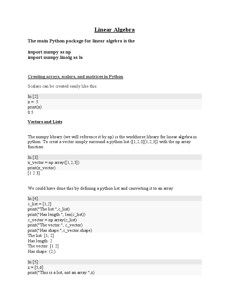 Linear Algebra in Python | PDF | Eigenvalues And Eigenvectors | Matrix ...