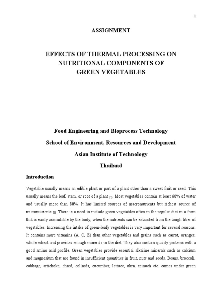 Effects of Thermal Processing On Nutritional Components of Green ...