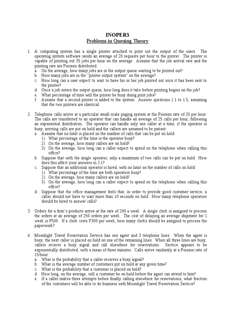 Queuing Theory Problem Set Solutions | PDF
