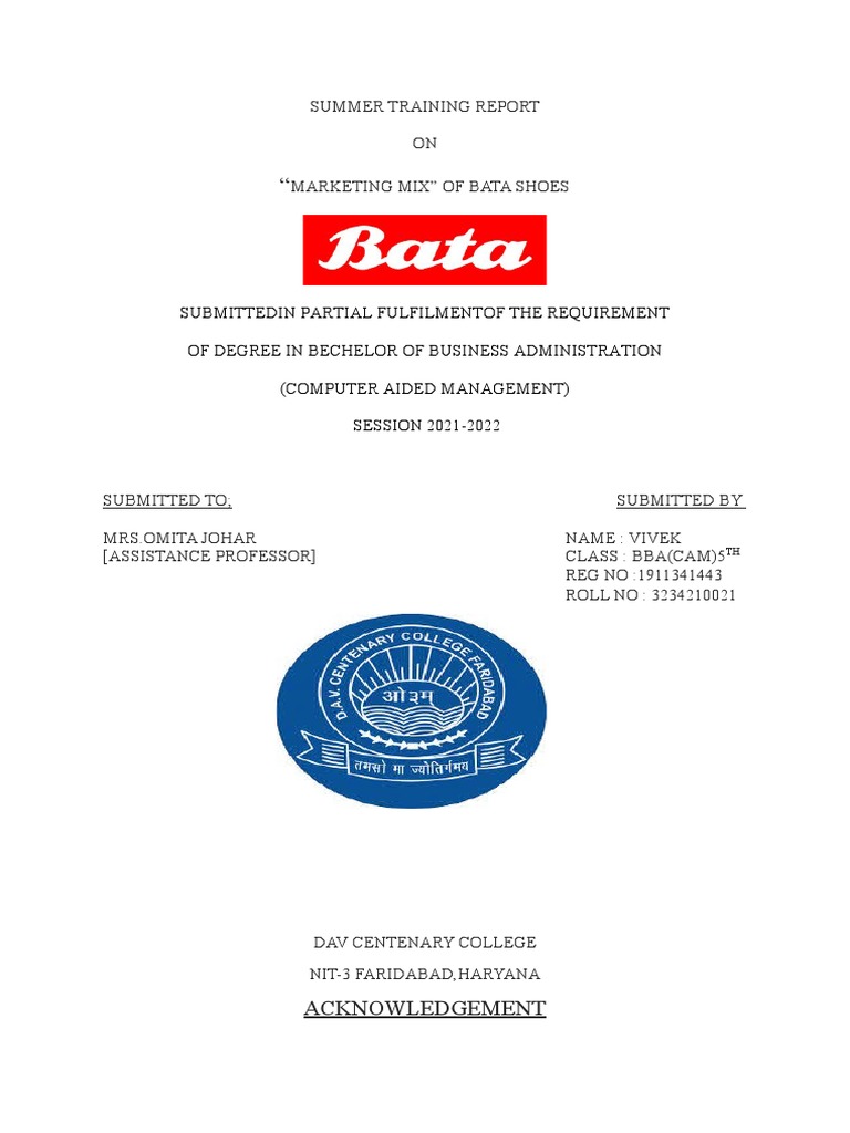 project report on bata shoes