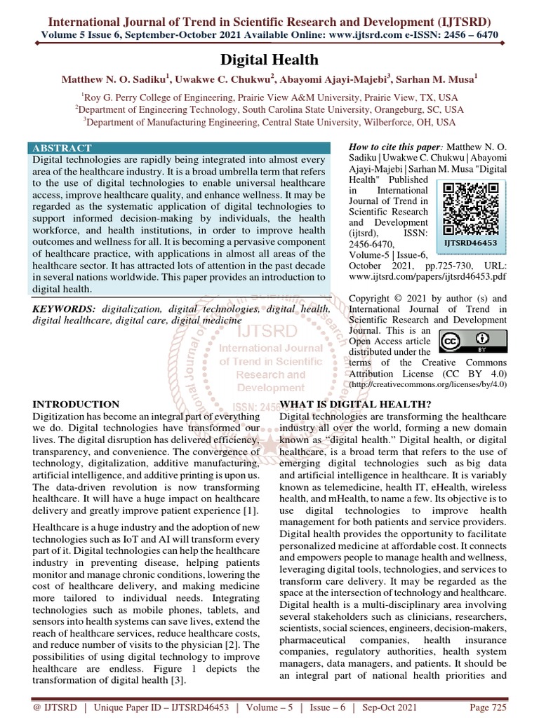 Digital Health PDF Health Care Electronic Health Record