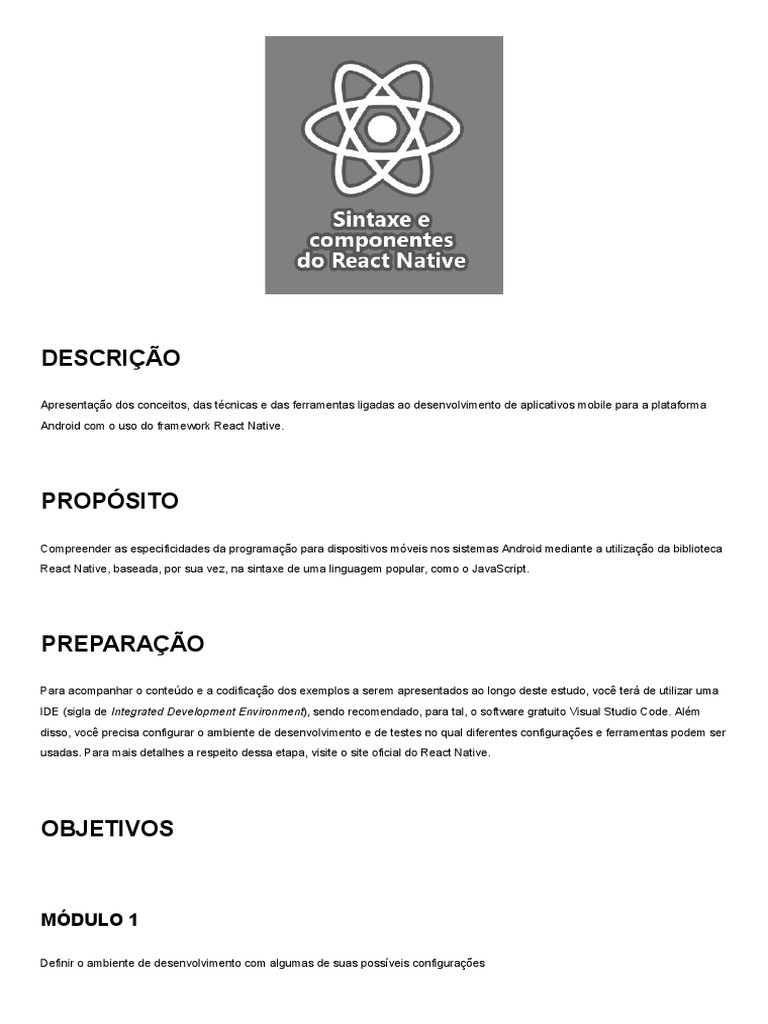 Introdução ao Desenvolvimento em React Native | PDF | Android (sistema ...