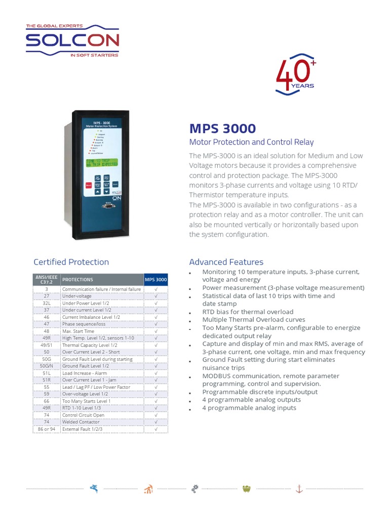 MPS-3000 Motor Protection Solutions | PDF | Relay | Electric Motor