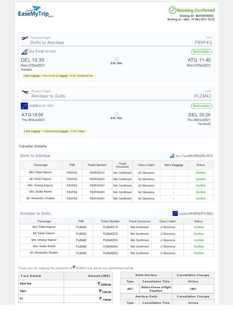 book-delhi-to-amritsar-flight-and-return-booking-details-pdf