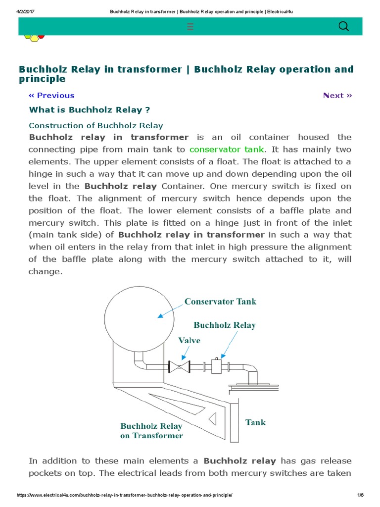 Buchholz Relay Operation and Principle PDF Transformer Relay